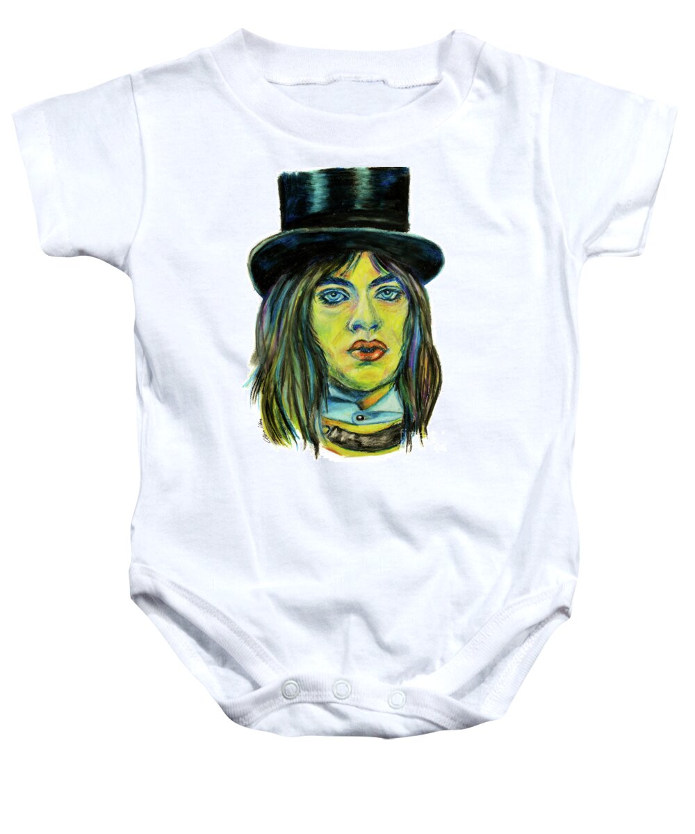 Mick Jagger Baby Onesie featuring the pastel Mick Jagger Oil Pastels by Olga Hamilton