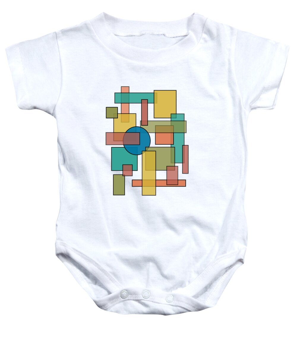 Mid Century Baby Onesie featuring the digital art Mid Century Modern Blocks, Rectangles and Circles with horizontal Background by DB Artist
