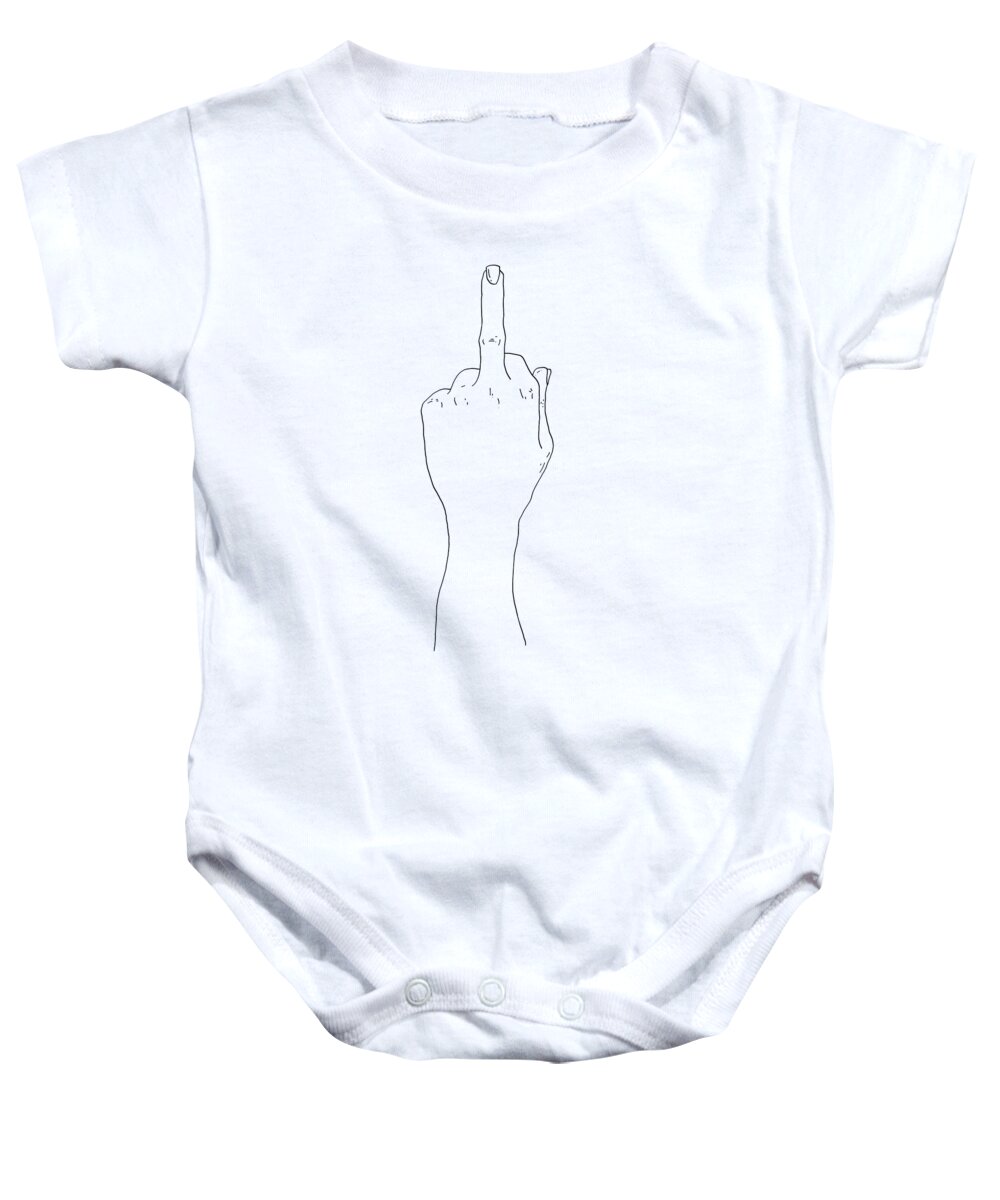 Middle Baby Onesie featuring the digital art Middle Finger Up Line Art N20001 Fuck Off by Edit Voros