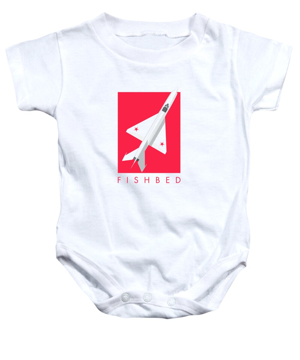 Jet Baby Onesie featuring the digital art MiG-21 Fishbed Jet Aircraft - Crimson by Organic Synthesis