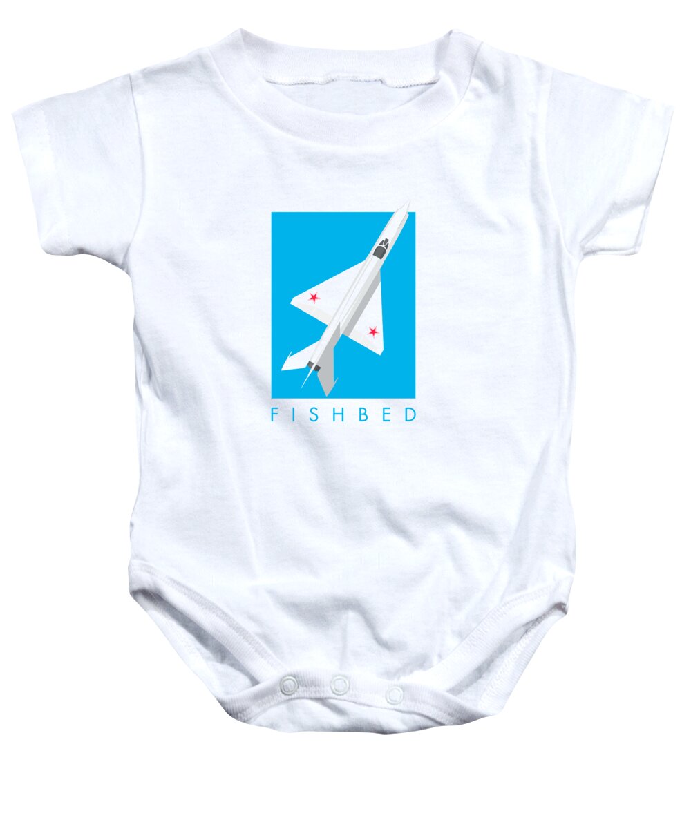 Jet Baby Onesie featuring the digital art MiG-21 Fishbed Jet Aircraft - Cyan by Organic Synthesis