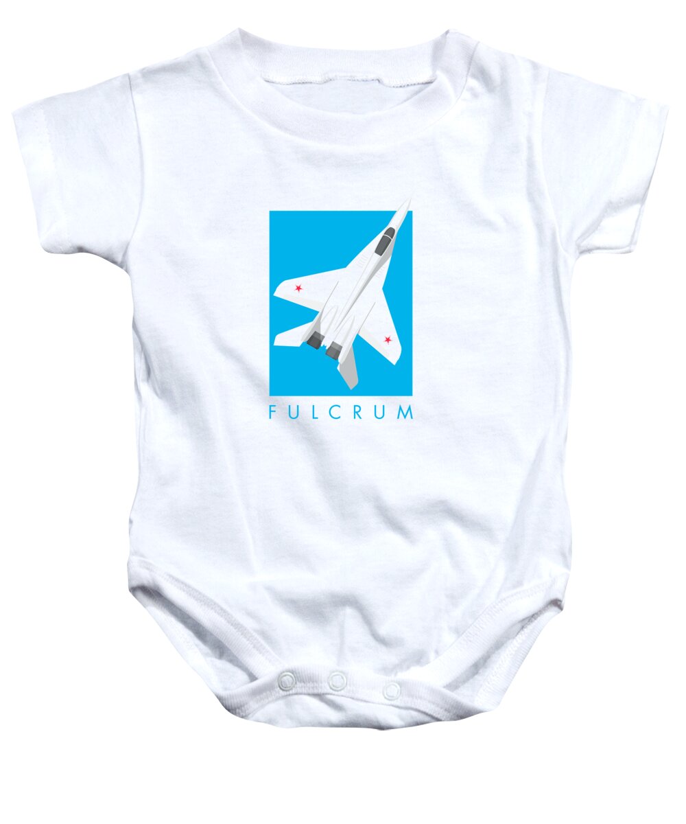 Jet Baby Onesie featuring the digital art MiG-29 Fulcrum Jet Aircraft - Cyan by Organic Synthesis