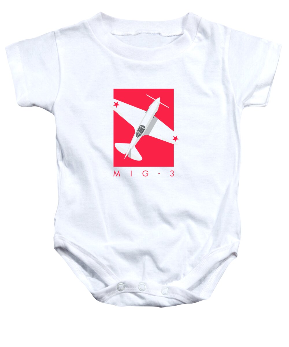 Aircraft Baby Onesie featuring the digital art MiG-3 WWII Fighter Aircraft - Crimson by Organic Synthesis