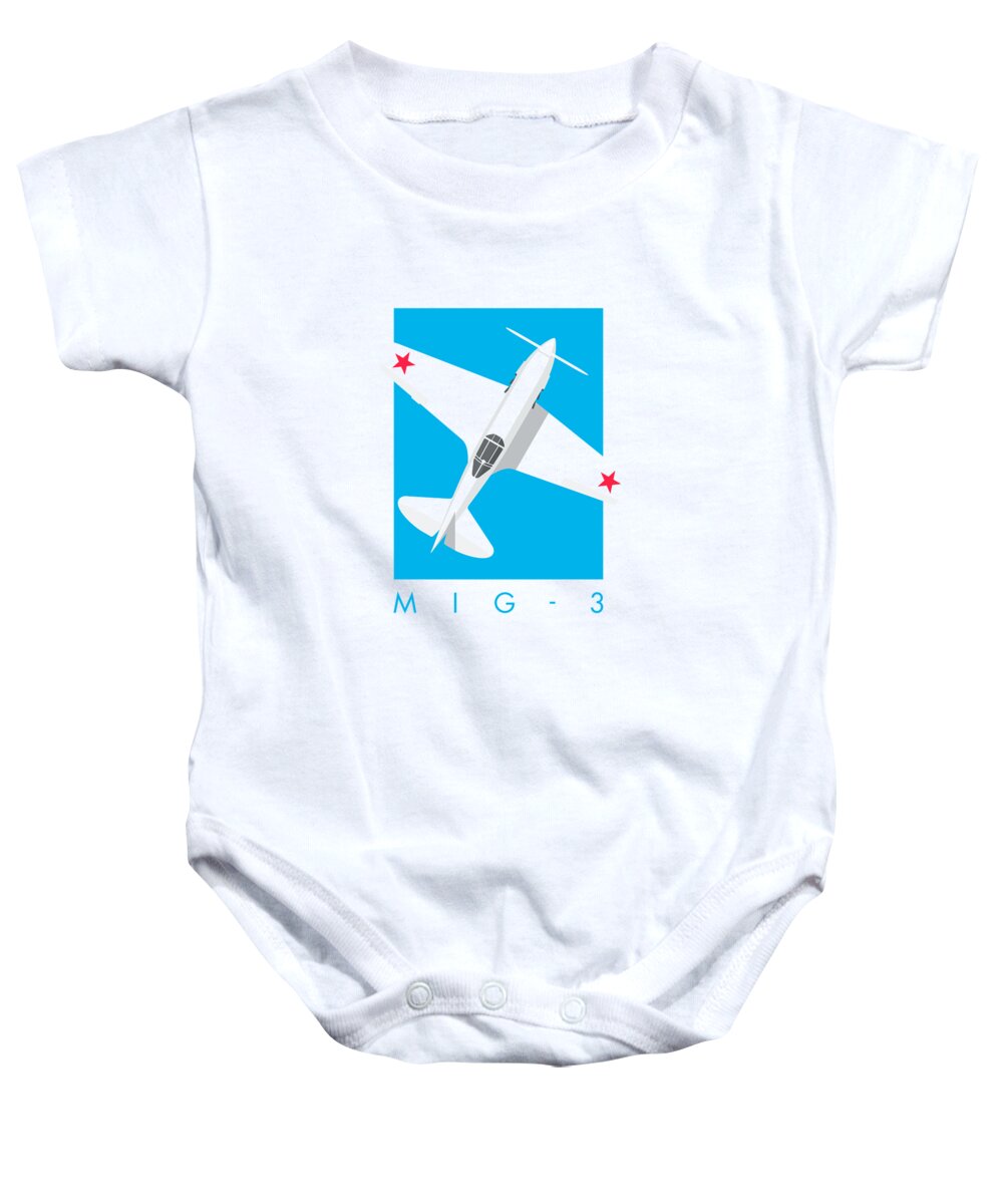 Aircraft Baby Onesie featuring the digital art MiG-3 WWII Fighter Aircraft - Cyan by Organic Synthesis