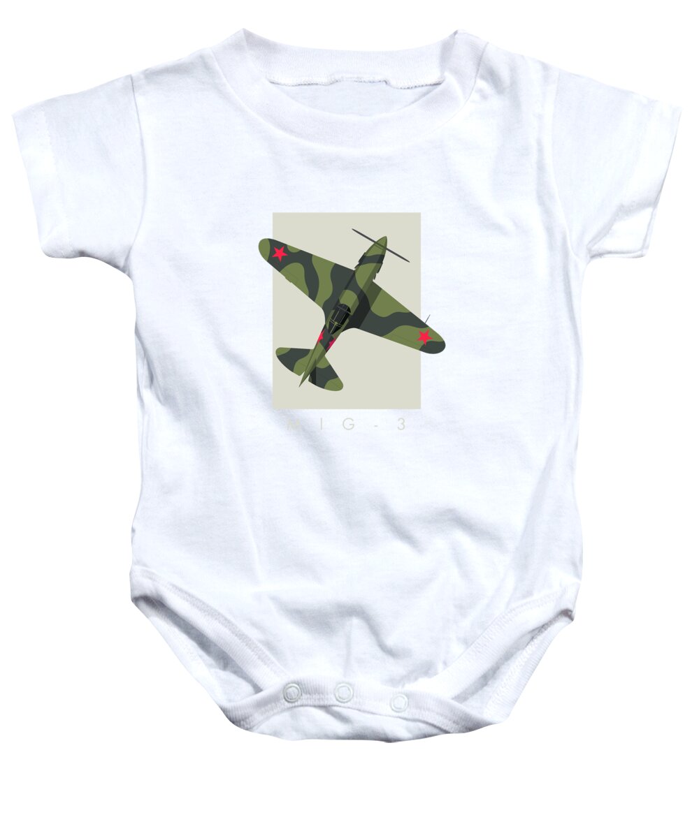 Aircraft Baby Onesie featuring the digital art MiG-3 WWII Fighter Aircraft - Green by Organic Synthesis
