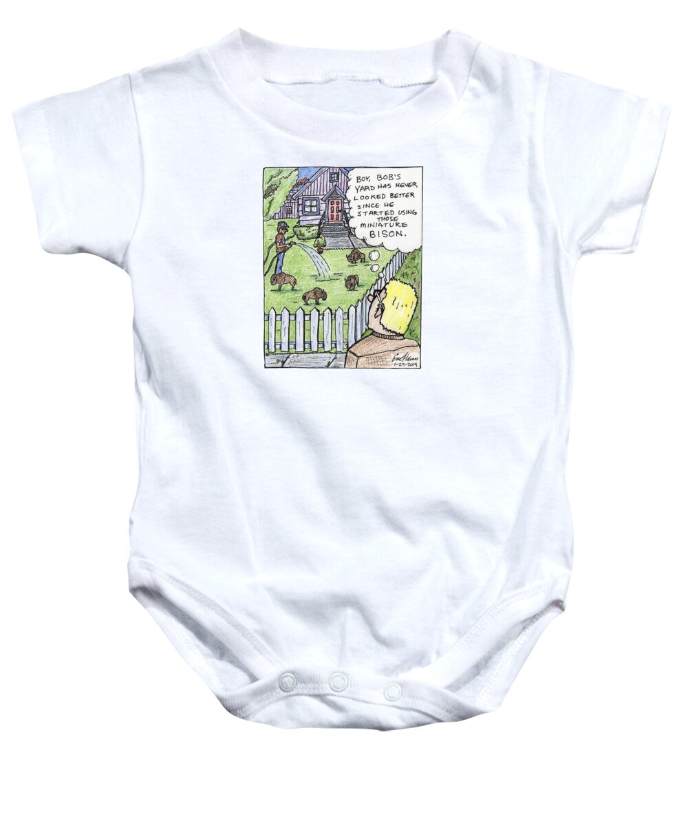Funny Baby Onesie featuring the drawing Miniature Bison by Eric Haines