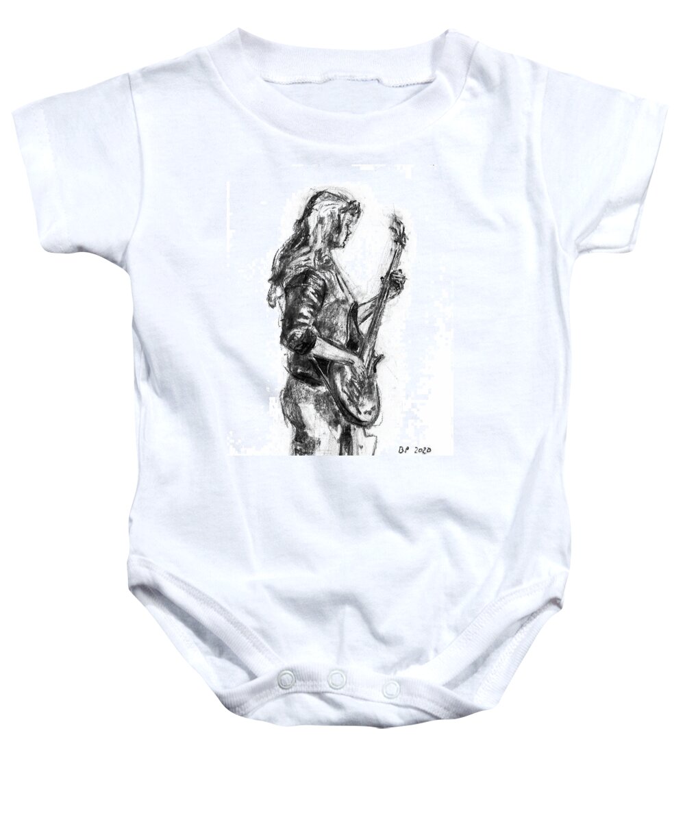 Bass Baby Onesie featuring the drawing Miss Ibanez 2 by Barbara Pommerenke