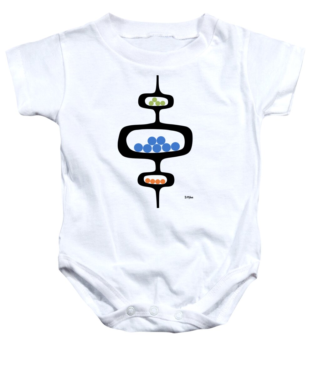 Mid Century Pods Baby Onesie featuring the digital art Mod Pod 1 with Circles by Donna Mibus