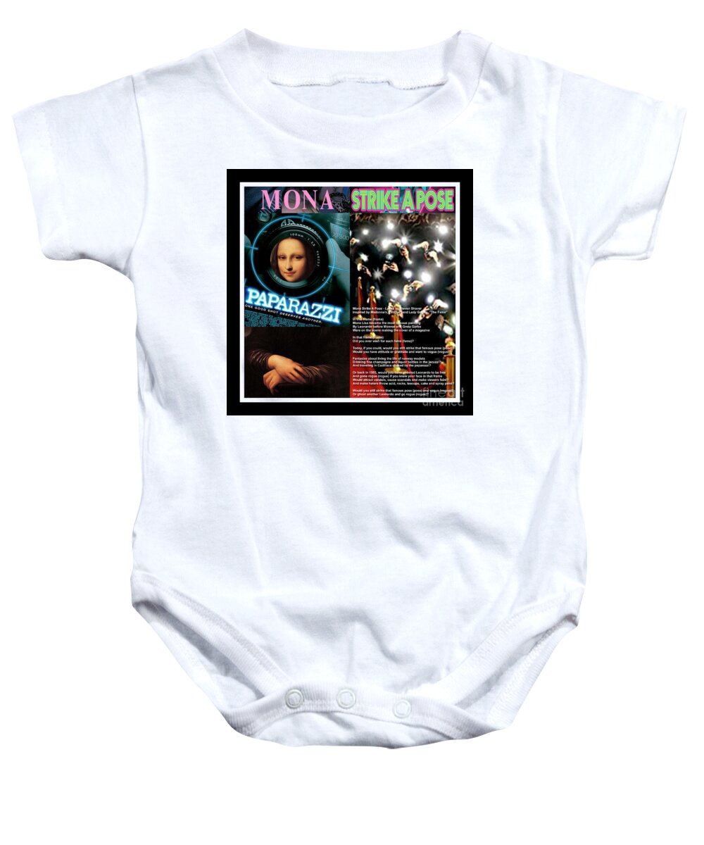 Mona Lisa Baby Onesie featuring the mixed media Mona Lisa Strike A Pose - Mixed Media Record Album Covers Pop Art Collage Print by Steven Shaver