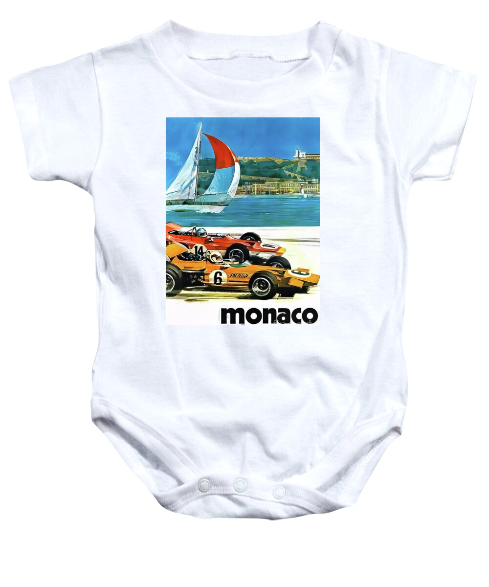 Monaco Baby Onesie featuring the drawing Monaco 1970 Grand Prix by M G Whittingham