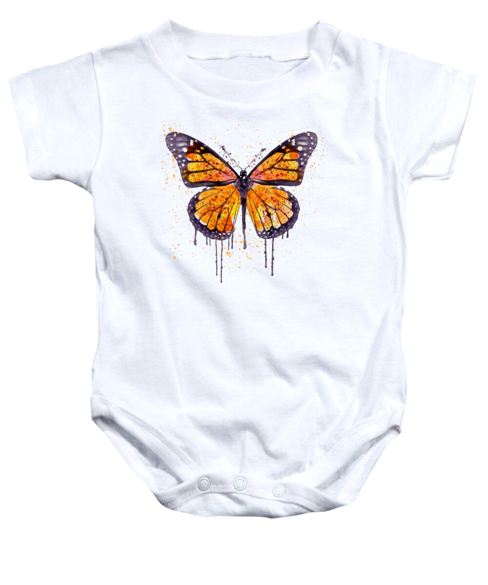 Marian Voicu Baby Onesie featuring the painting Monarch Butterfly watercolor by Marian Voicu