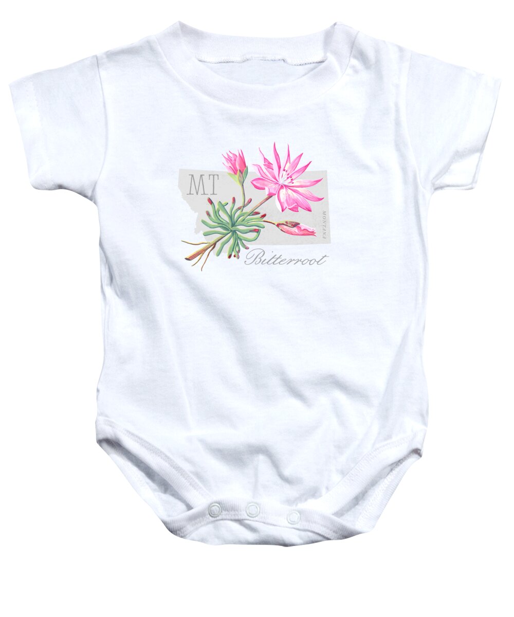 Montana Baby Onesie featuring the painting Montana State Flower Bitterroot Art by Jen Montgomery by Jen Montgomery