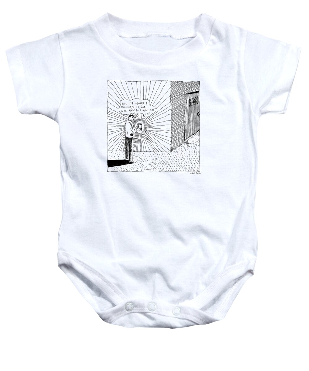 Captionless Baby Onesie featuring the drawing Moonbeam In A Jar by Liana Finck