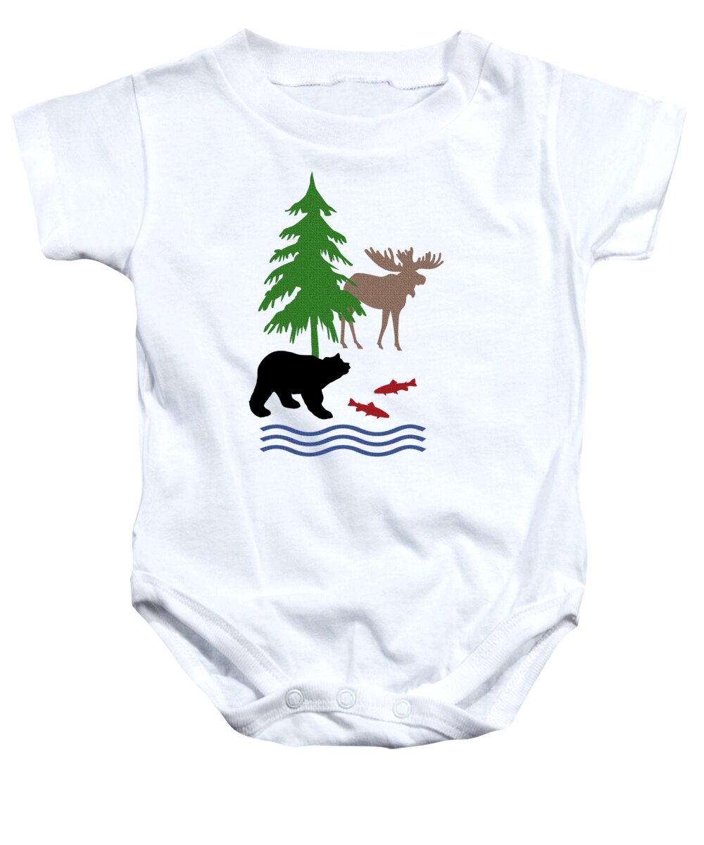 And Bear Baby Onesie featuring the mixed media Moose and Bear Pattern Art by Christina Rollo