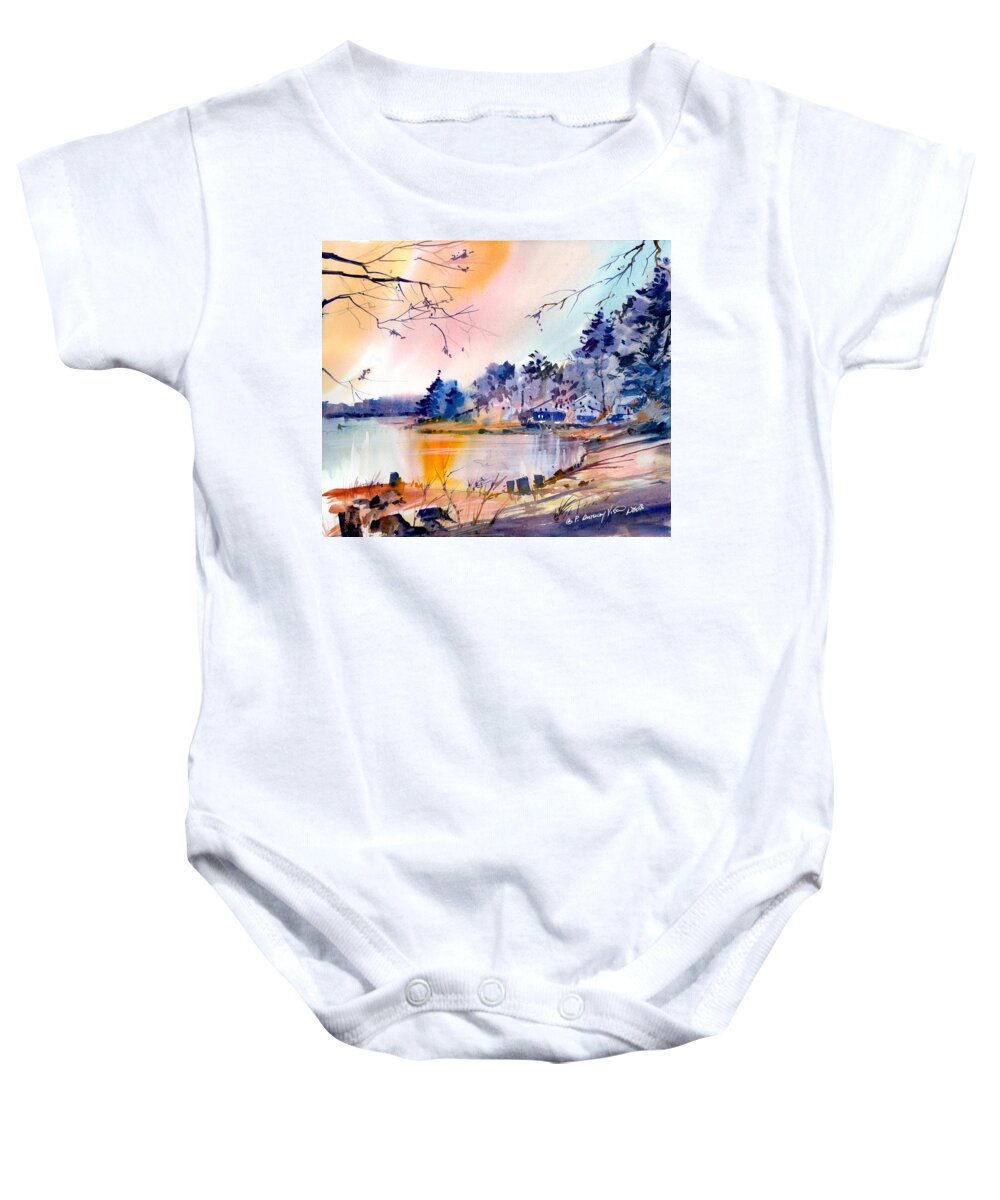 Sunset Baby Onesie featuring the painting Muddy Cove by P Anthony Visco