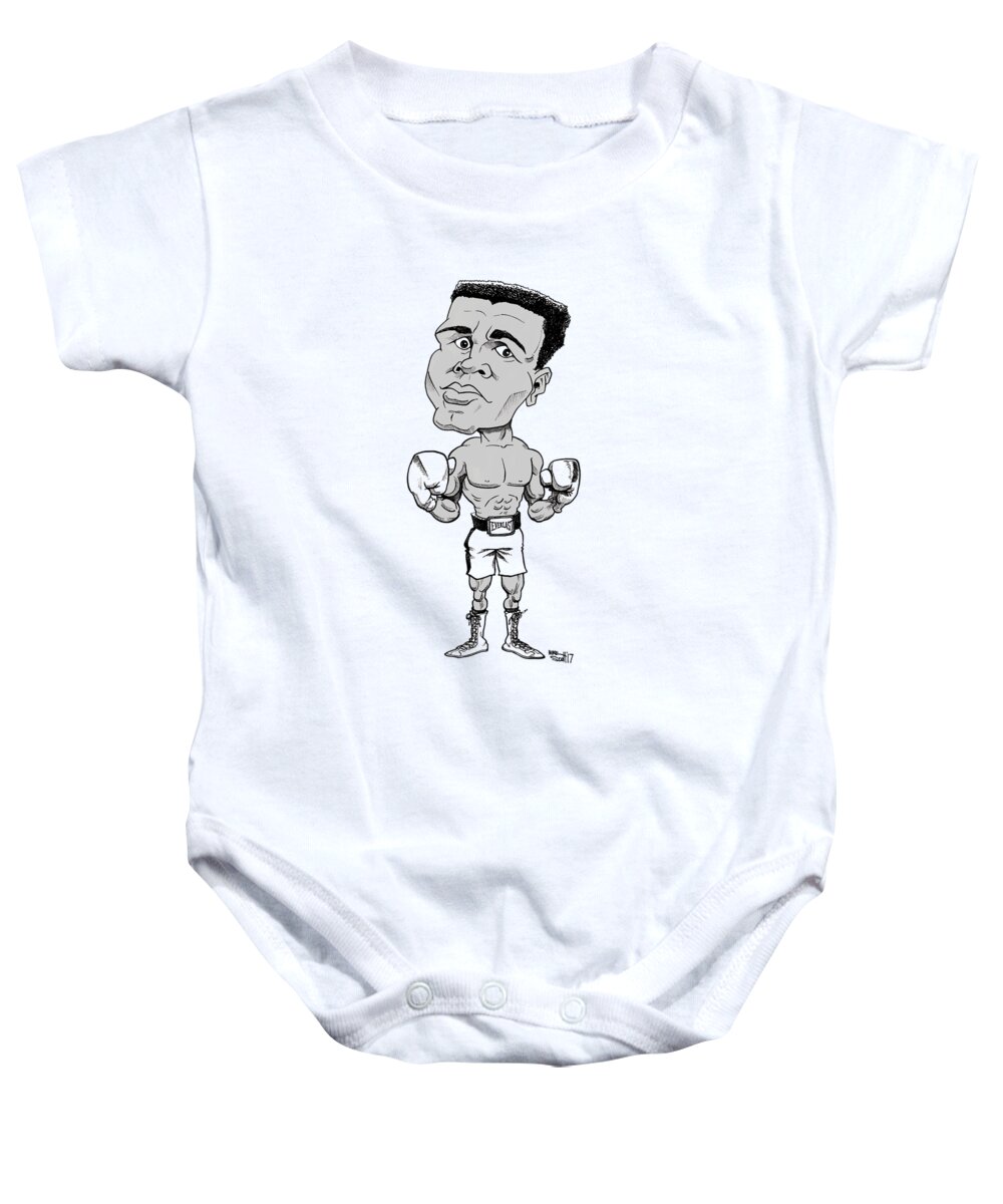 Cartoon Baby Onesie featuring the drawing Muhammad Ali by Mike Scott