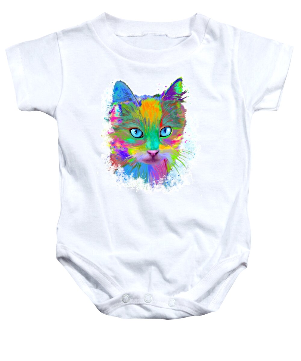 Cat Baby Onesie featuring the digital art Multicolor Cat 688 by Lucie Dumas