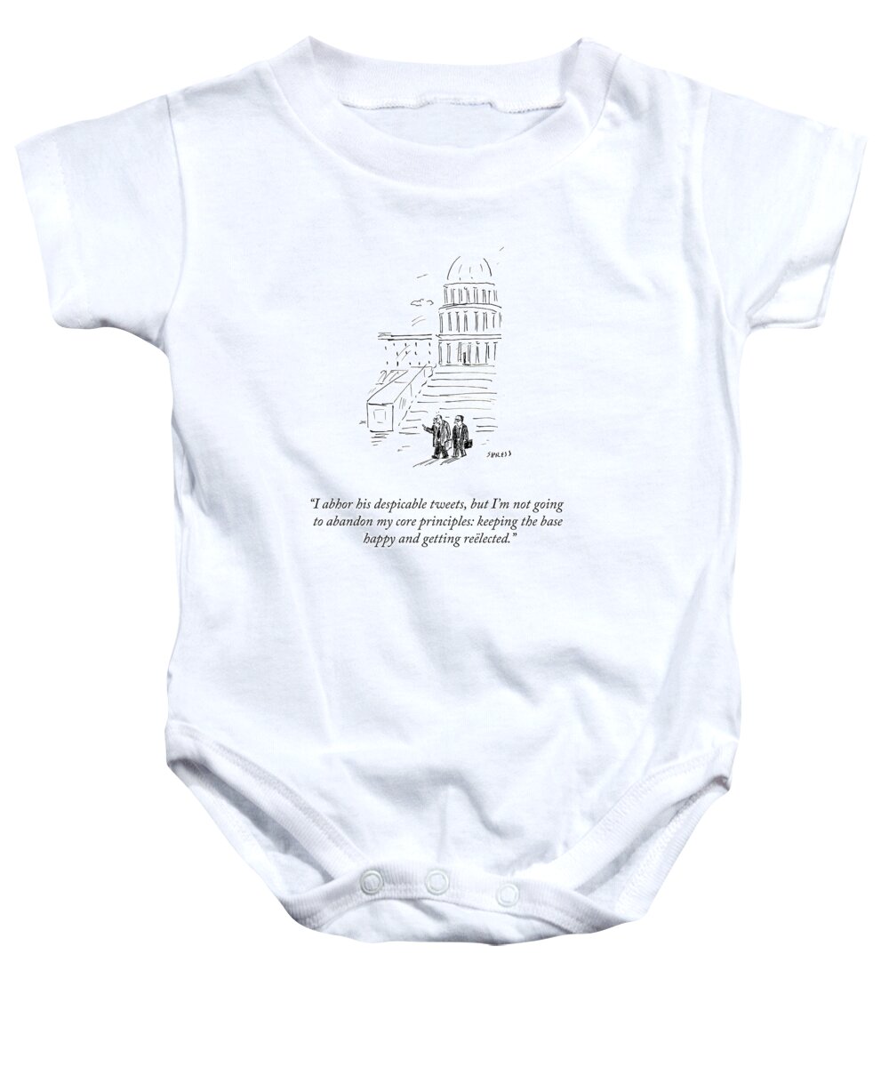 “i Abhor His Despicable Tweets Baby Onesie featuring the drawing My Core Principles by David Sipress