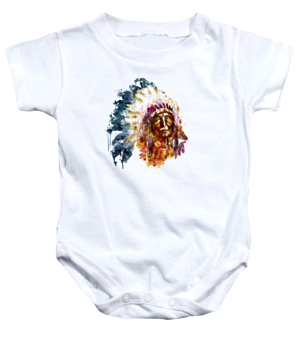 American Indian Baby Onesie featuring the painting Native American Chief by Marian Voicu