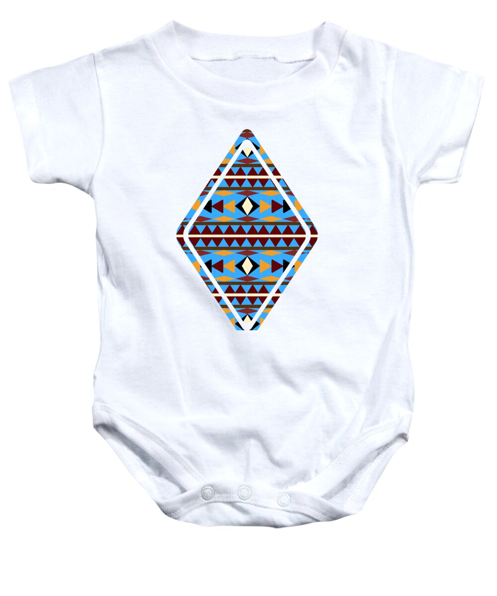Navajo Baby Onesie featuring the mixed media Navajo Blue Pattern Art by Christina Rollo