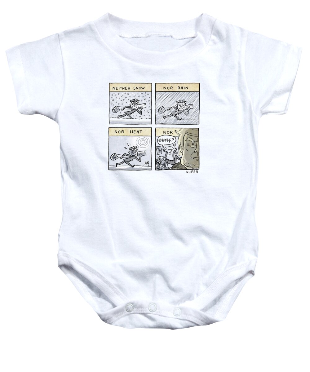 Captionless Baby Onesie featuring the drawing Neither Snow Nor Rain by Peter Kuper