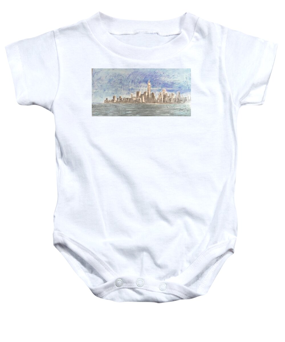 Windy Baby Onesie featuring the painting New York City by Audrey Peaty