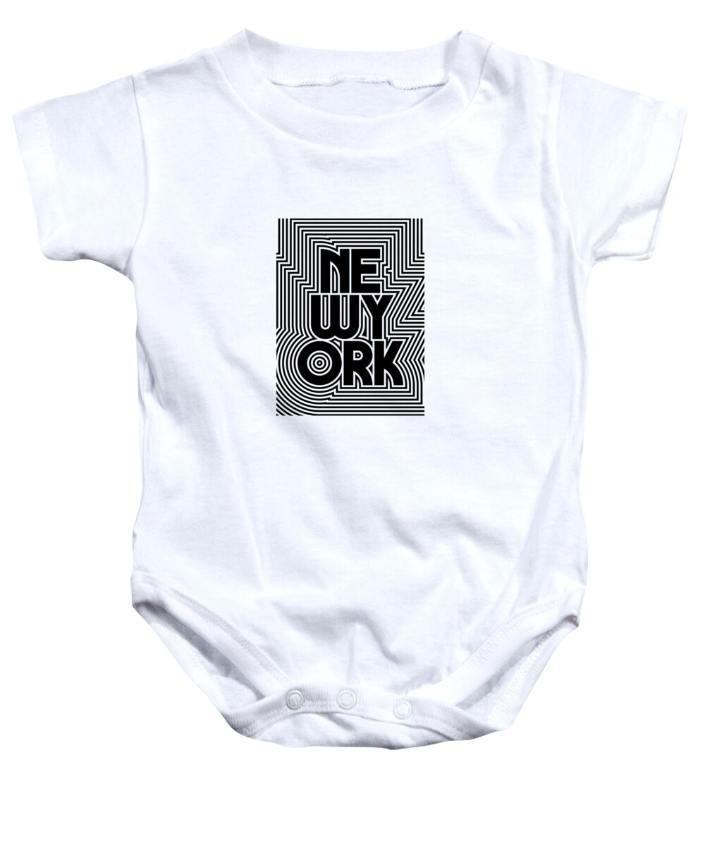 Black Baby Onesie featuring the digital art New York City Text Pattern USA by Organic Synthesis