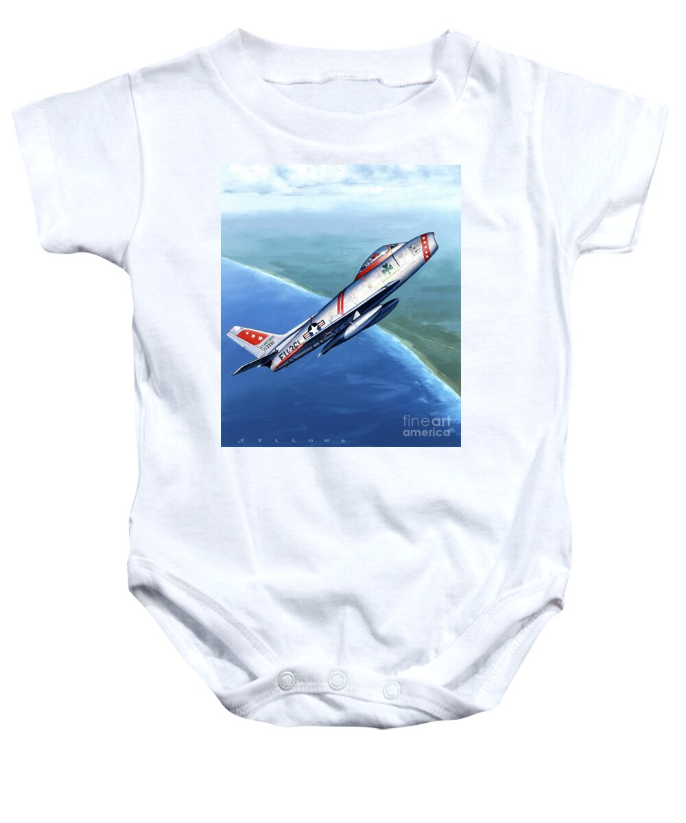 Aircraft Baby Onesie featuring the painting North American F-86 Sabre by Jack Fellows