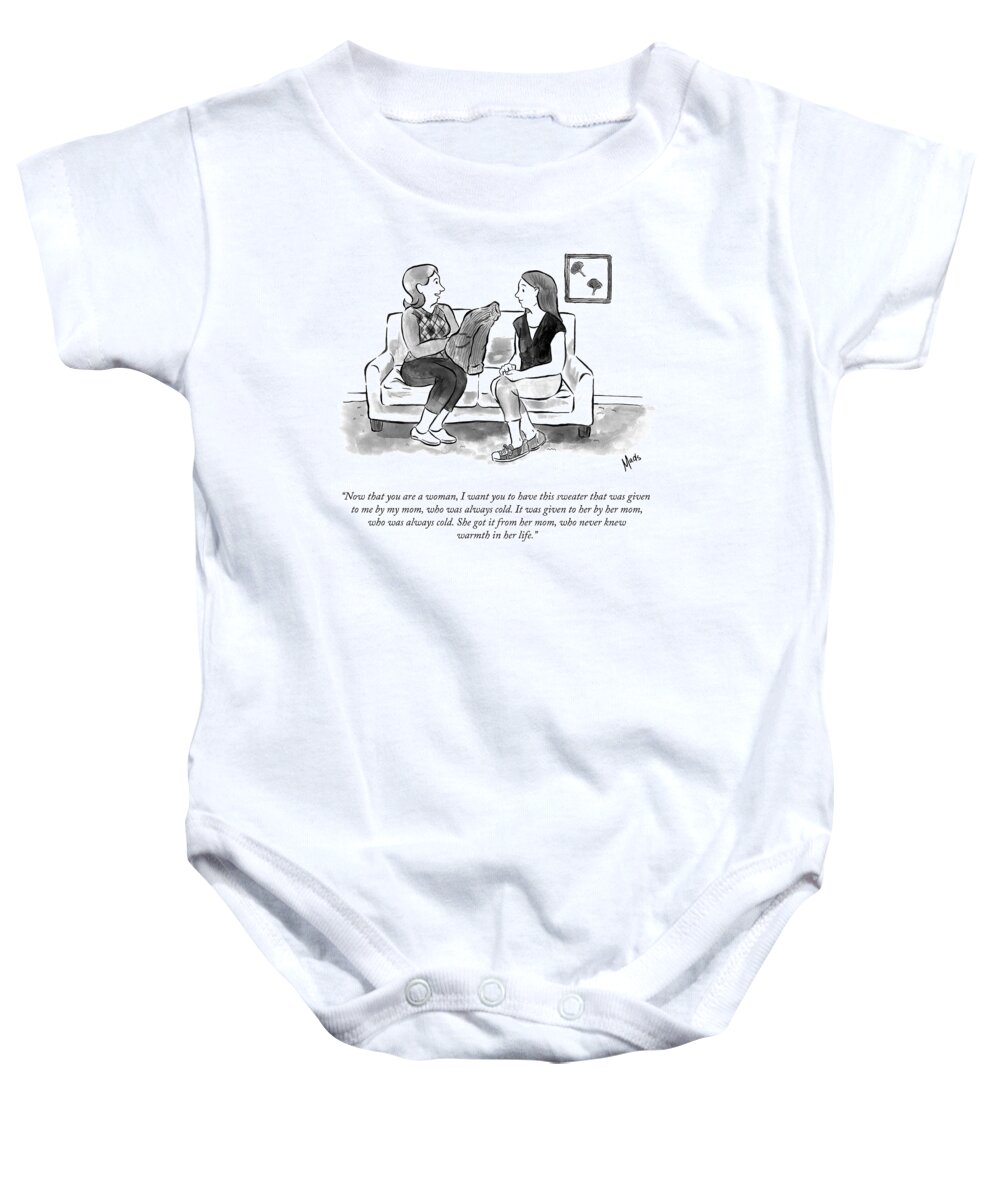 now That You Are A Woman Baby Onesie featuring the drawing Now That You Are A Woman by Mads Horwath
