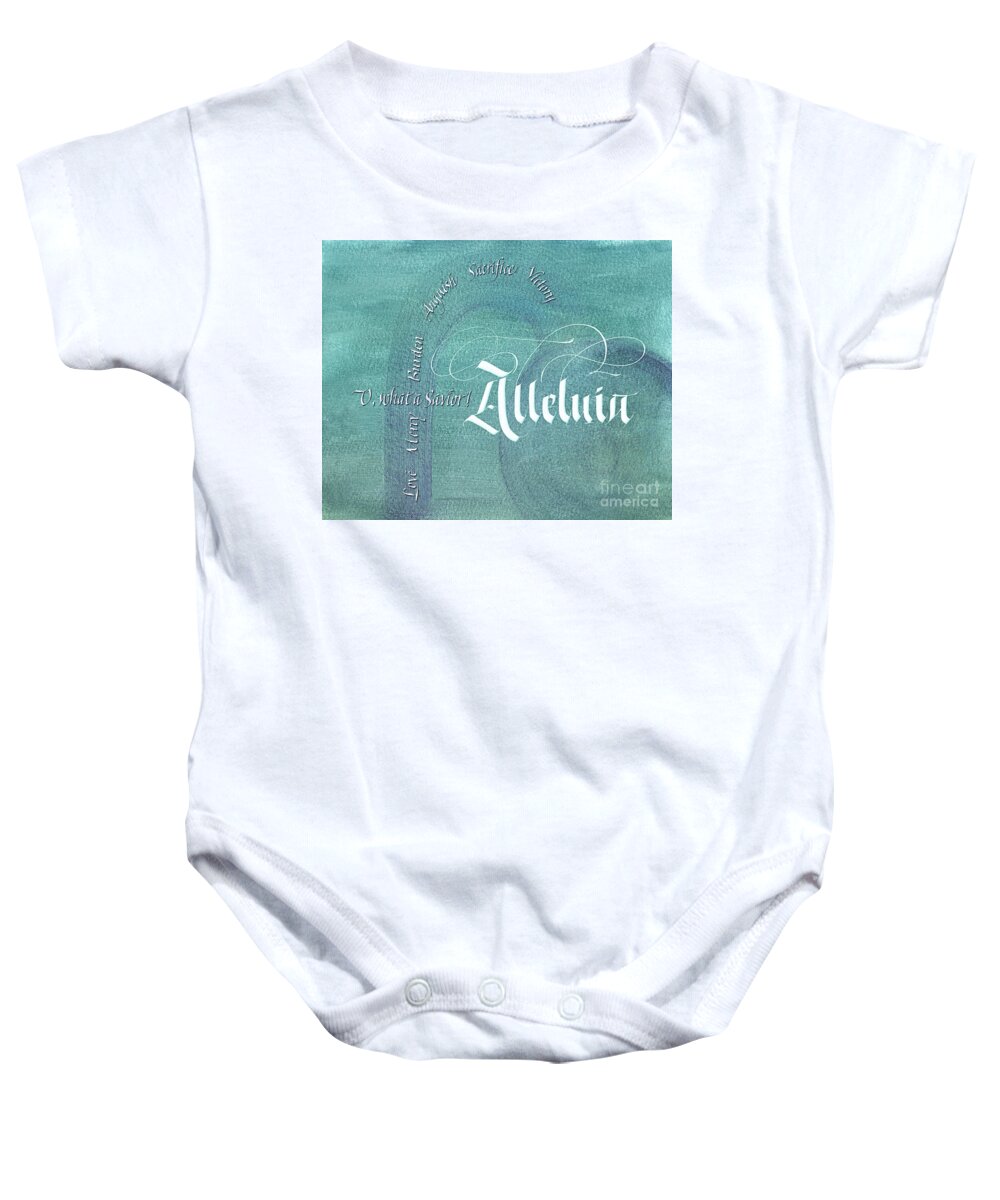 Christ Baby Onesie featuring the painting O What a Savior by Judy Dodds