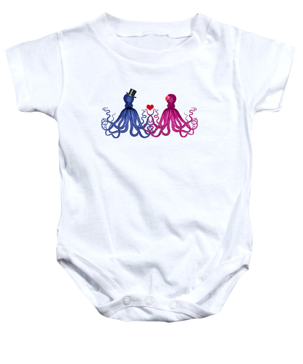 Octopus Baby Onesie featuring the digital art Octopus wedding couple by Madame Memento