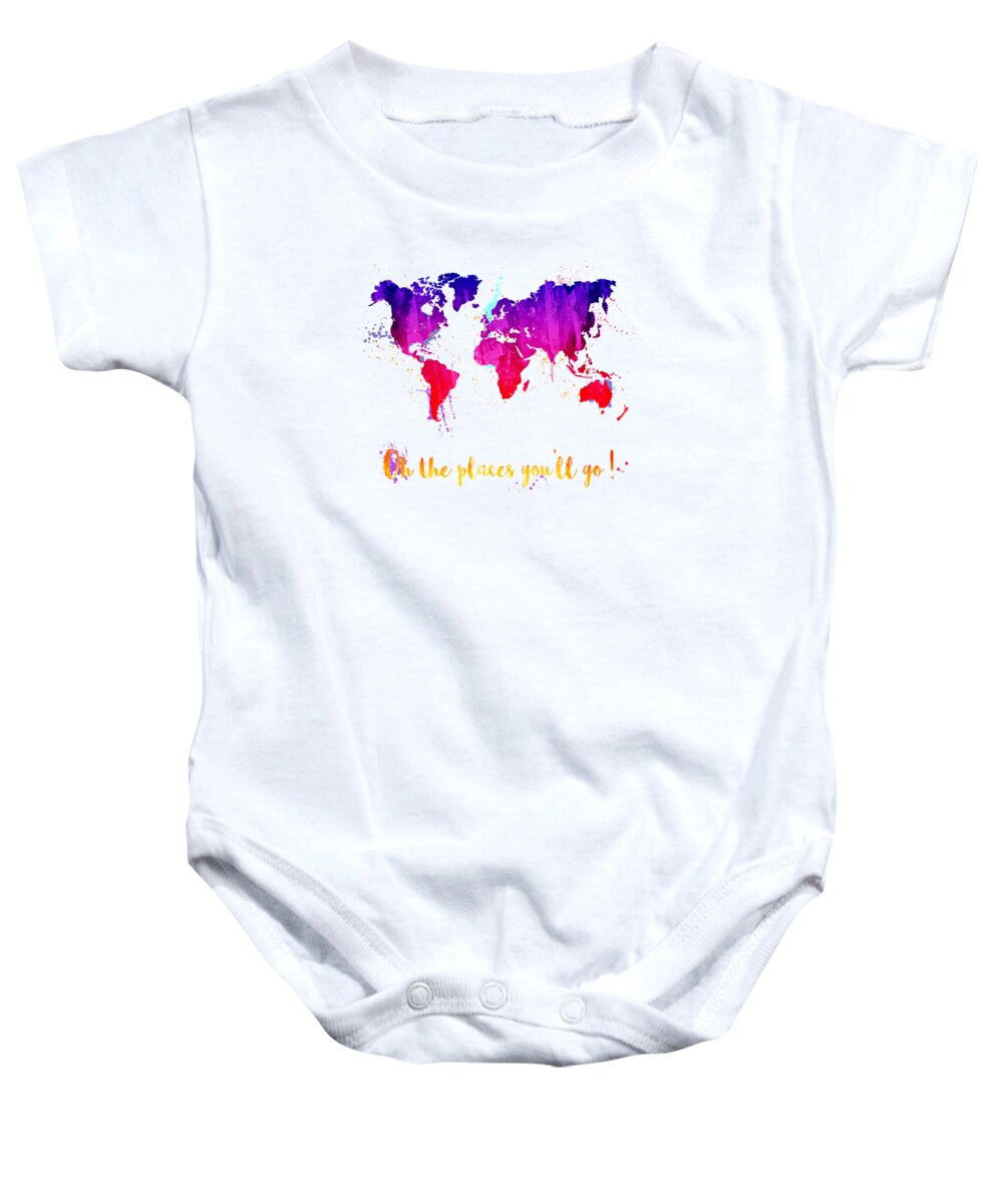 World Baby Onesie featuring the painting Oh the places you'll go by Delphimages Map Creations