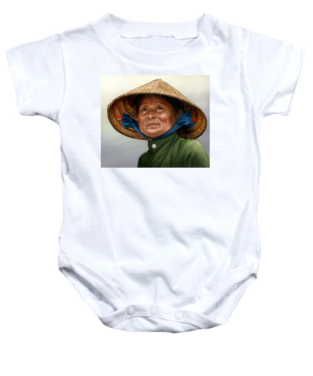 Old Lady Baby Onesie featuring the digital art Old lady by Darko B