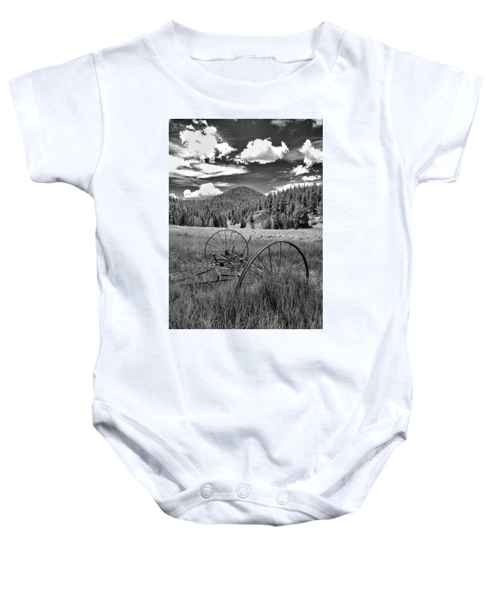 Black And White Baby Onesie featuring the photograph Old Machinery by Bob Falcone