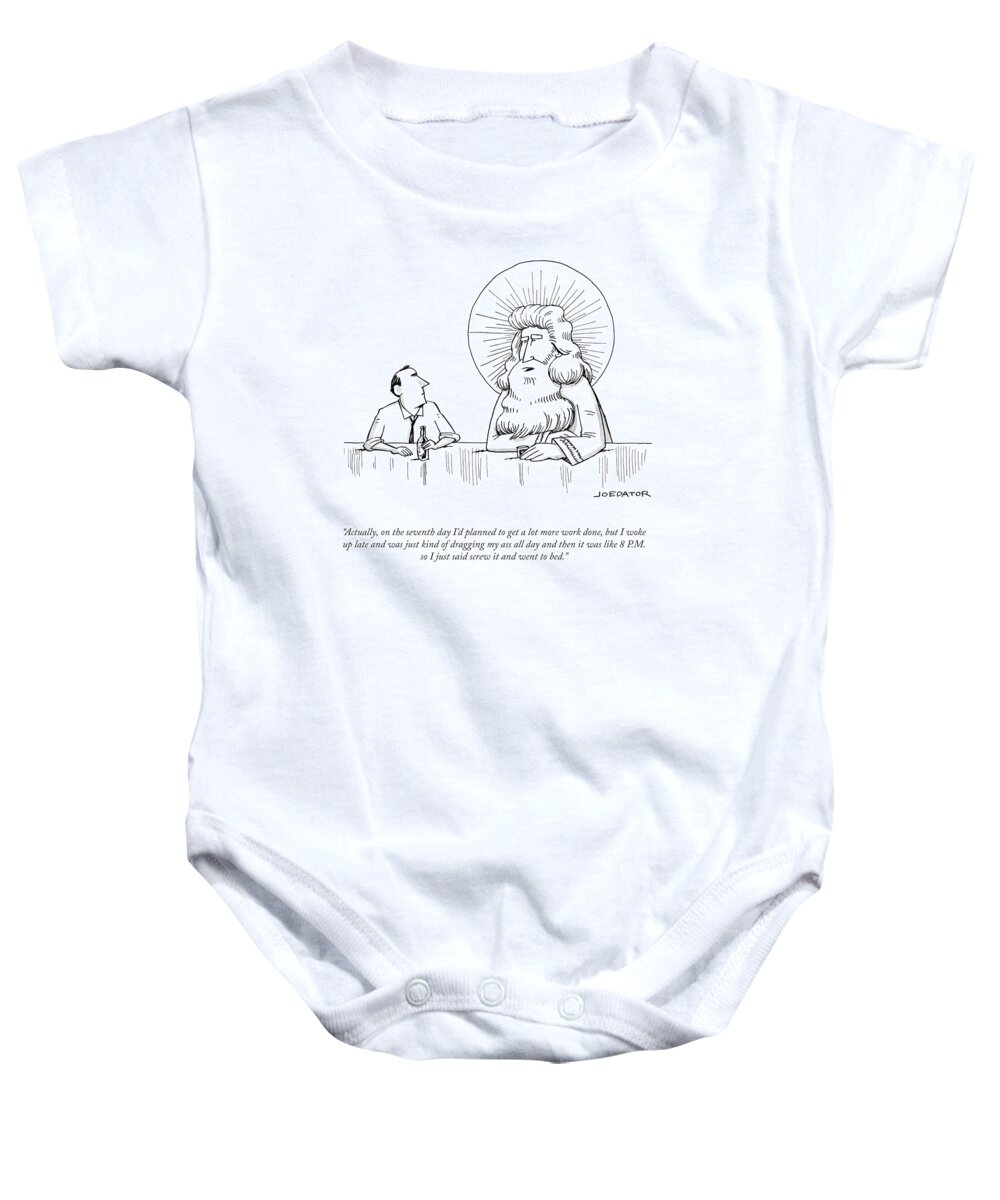 A24474 Baby Onesie featuring the drawing On The Seventh Day by Joe Dator