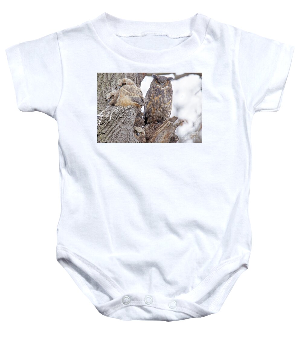 Great Horned Owl Baby Onesie featuring the photograph One Eye Open by Natural Focal Point Photography