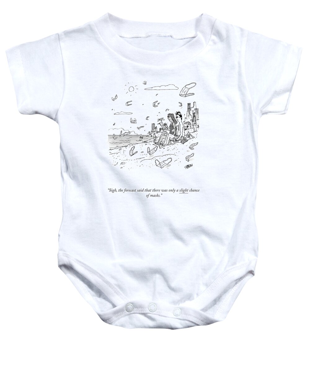 Sigh Baby Onesie featuring the drawing Only A Slight Chance of Masks by Tim Hamilton