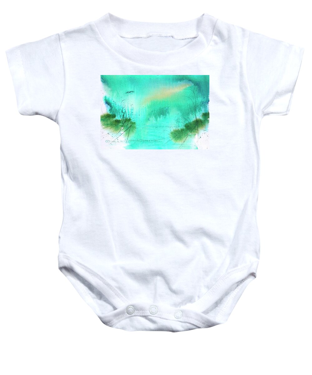 Beach Baby Onesie featuring the painting Misty Morning Abstract -- Watercolor by Catherine Ludwig Donleycott