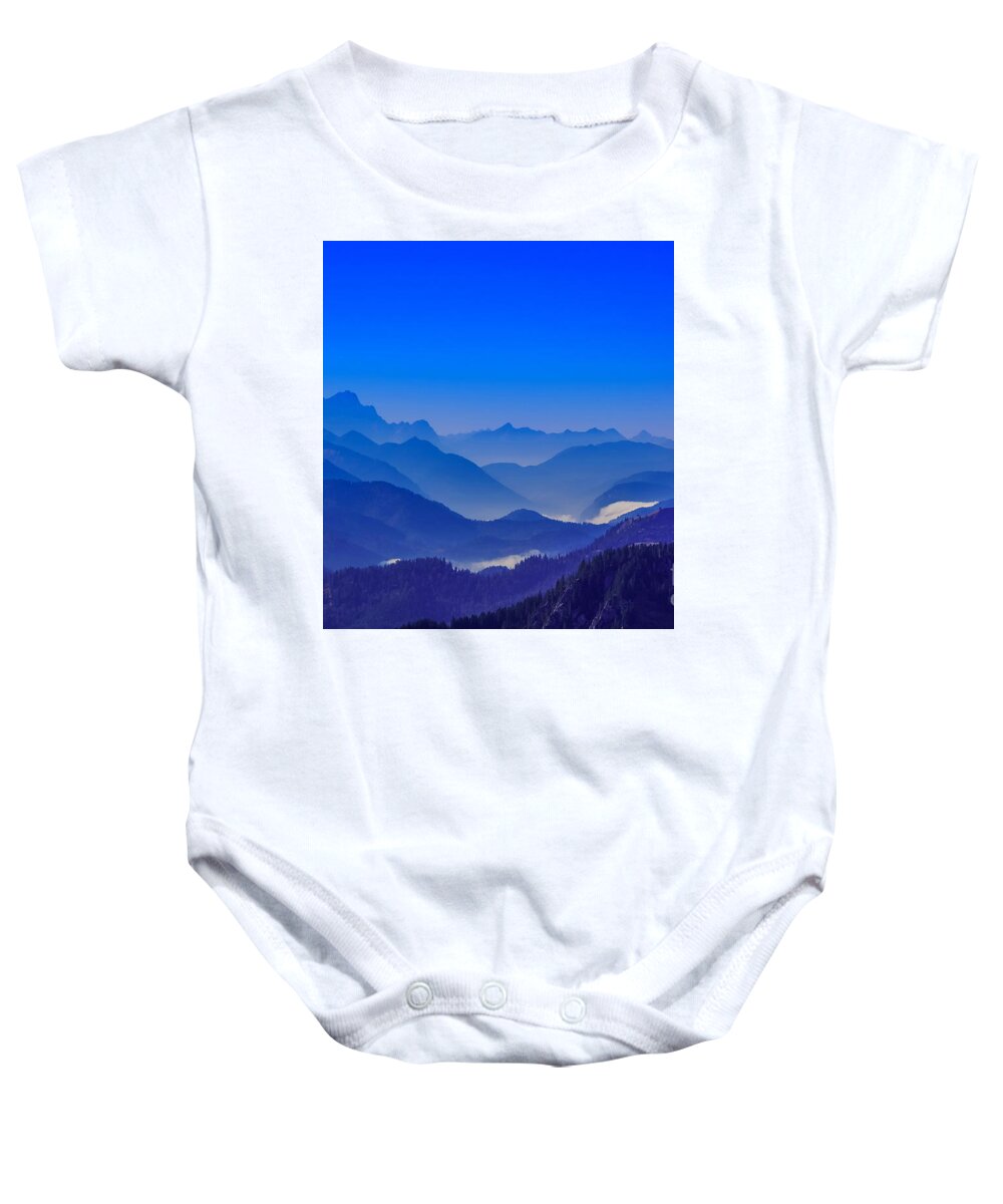 Mountain Baby Onesie featuring the painting Over the Blue Mountains by Alexandra Arts