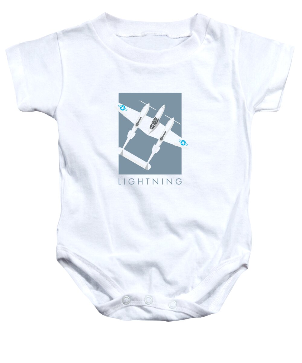 Aircraft Baby Onesie featuring the digital art P-38 Lightning WWII Fighter Aircraft - Slate by Organic Synthesis
