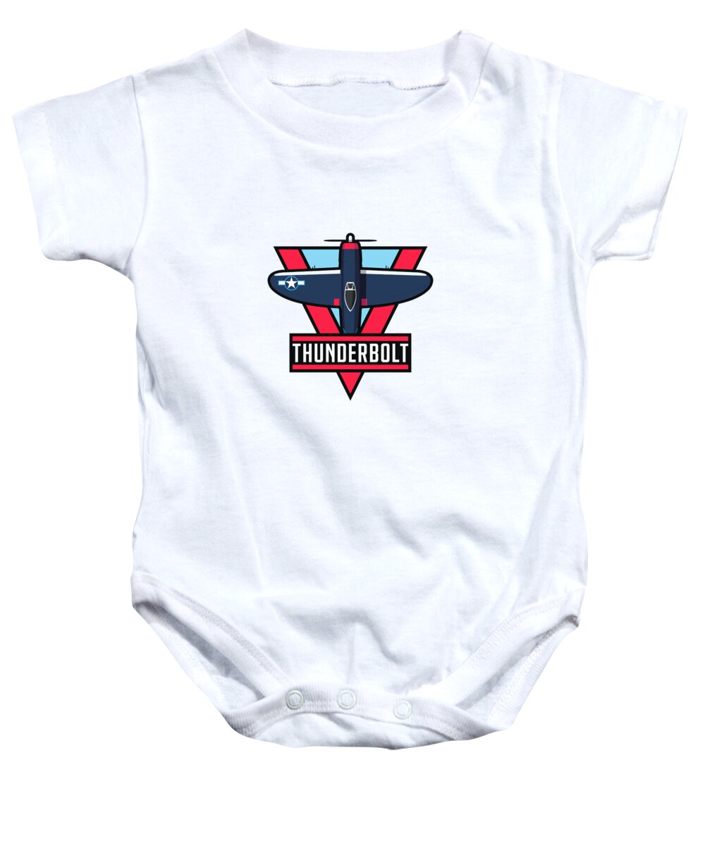 Fighter Baby Onesie featuring the digital art P-47 Thunderbolt WWII Fighter Aircraft - Blue by Organic Synthesis