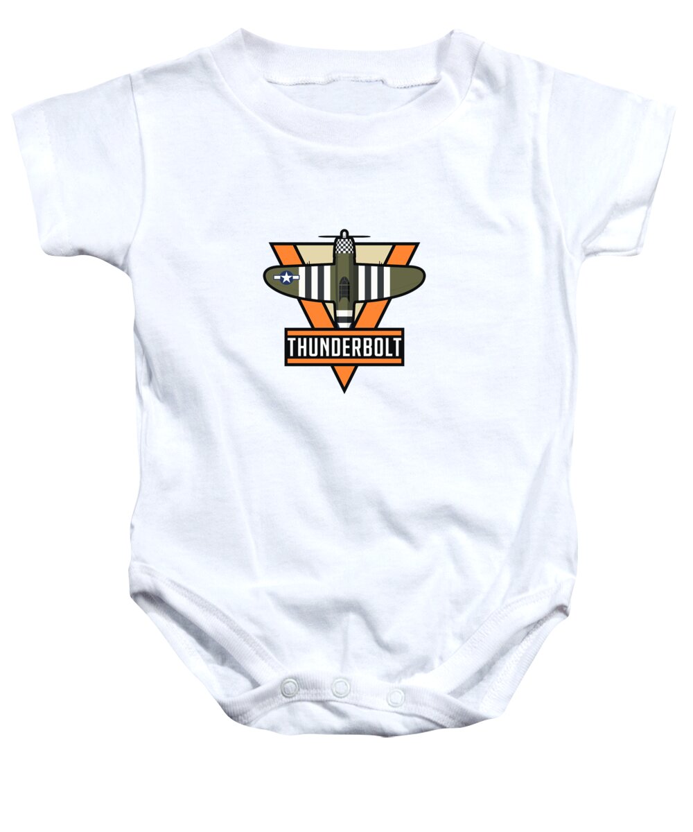 Fighter Baby Onesie featuring the digital art P-47 Thunderbolt WWII Fighter Aircraft - Olive by Organic Synthesis