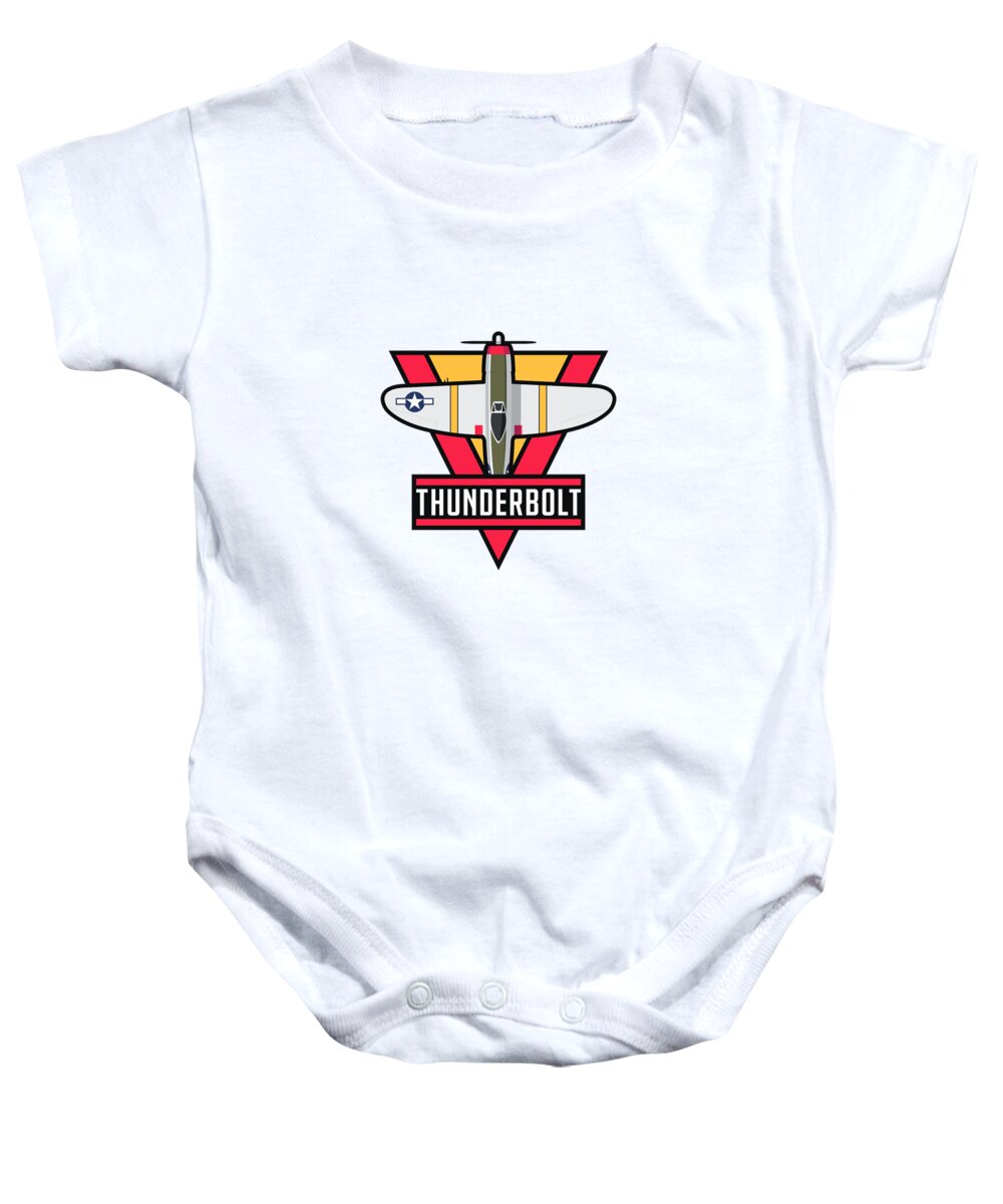 Fighter Baby Onesie featuring the digital art P-47 Thunderbolt WWII Fighter Aircraft - Red by Organic Synthesis