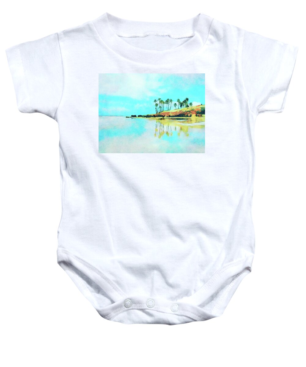 Watercolor Baby Onesie featuring the mixed media Palm Trees on the Coast of Brazil Watercolor Painting by Shelli Fitzpatrick