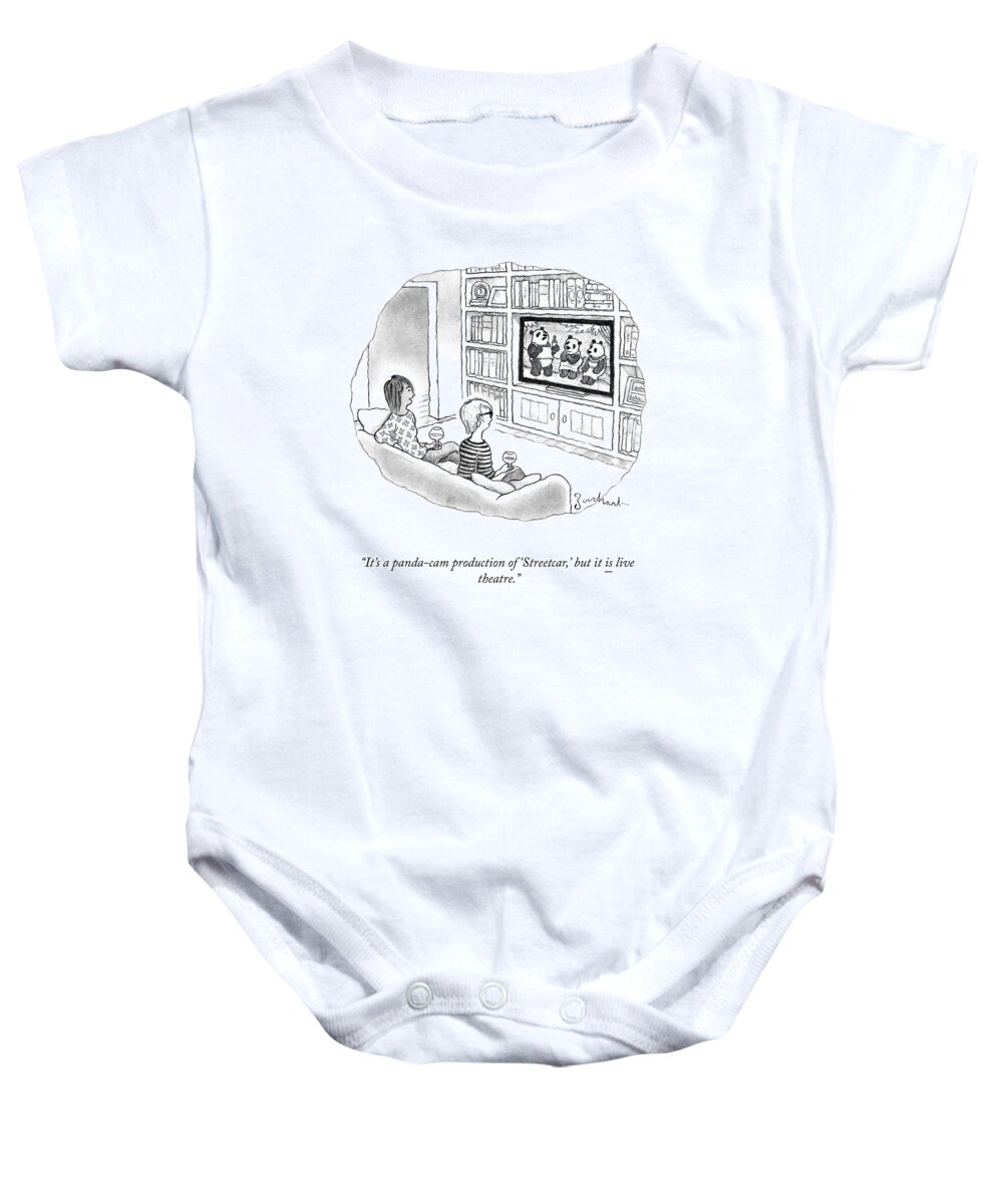 it's A Panda-cam Production Of streetcar Baby Onesie featuring the drawing Panda Cam by David Borchart