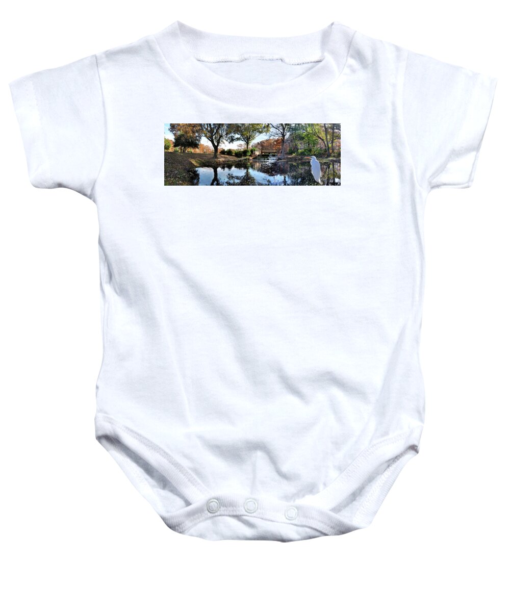 Greenfield Lake Baby Onesie featuring the photograph Panorama of Greenfield Lake Park, Wilmington, NC by WAZgriffin Digital