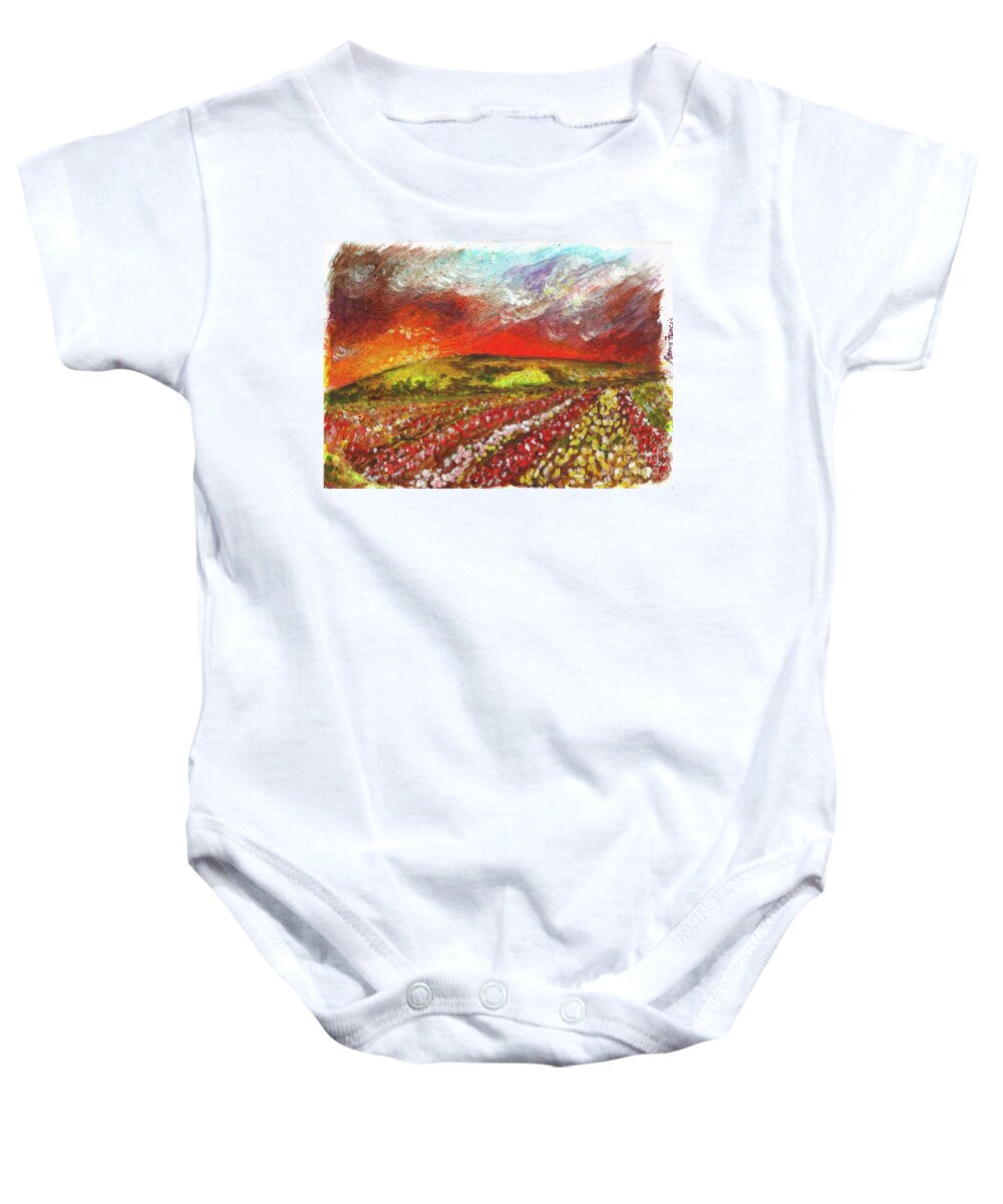 Poppy Field Baby Onesie featuring the painting Paradise in Poppy Fields by Remy Francis