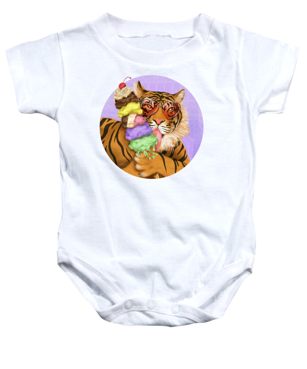 Tiger Baby Onesie featuring the mixed media Party Safari Tiger by Shari Warren