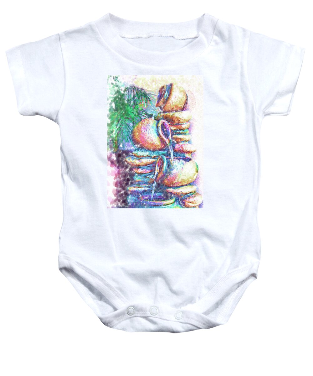 Fountain Baby Onesie featuring the digital art Patio Fountain by Kirt Tisdale