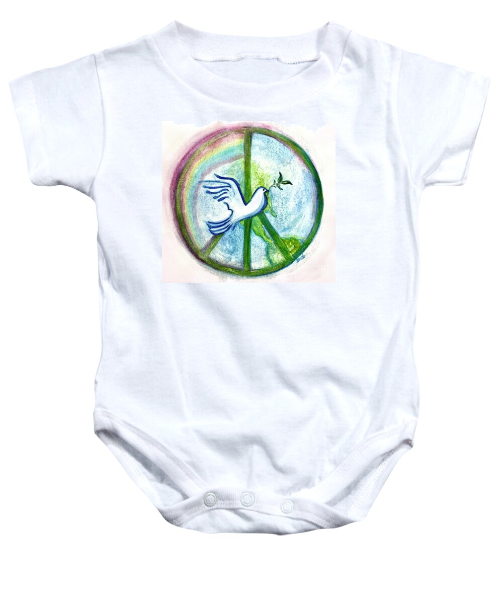 Peace Sign Baby Onesie featuring the painting Peace on Earth by Deb Stroh-Larson